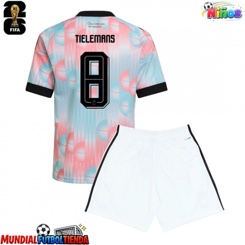 Camiseta Bélgica Youri Tielemans #8 Segunda Equipación Replica Mundial 2026 para niños mangas cortas (+ Pantalones cortos)